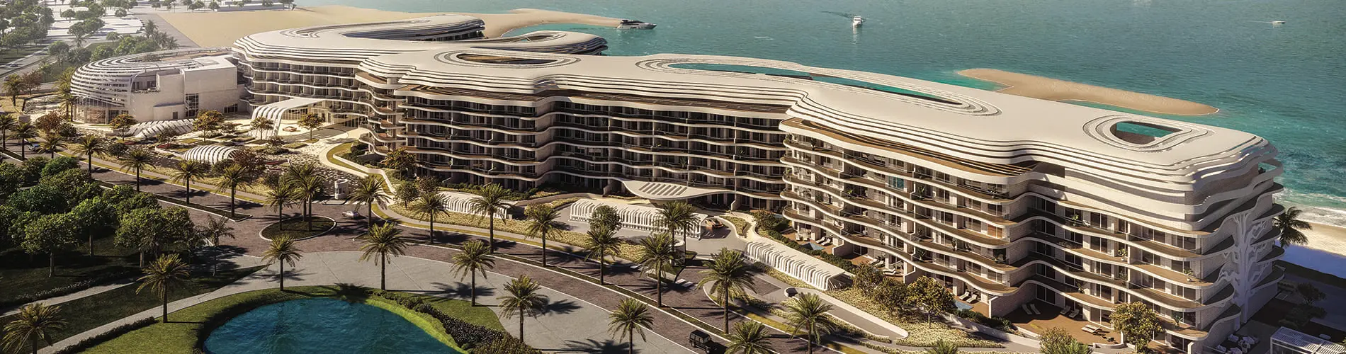 Luxury building exterior at Al Mouj development