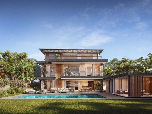 A luxurious modern home with a pool