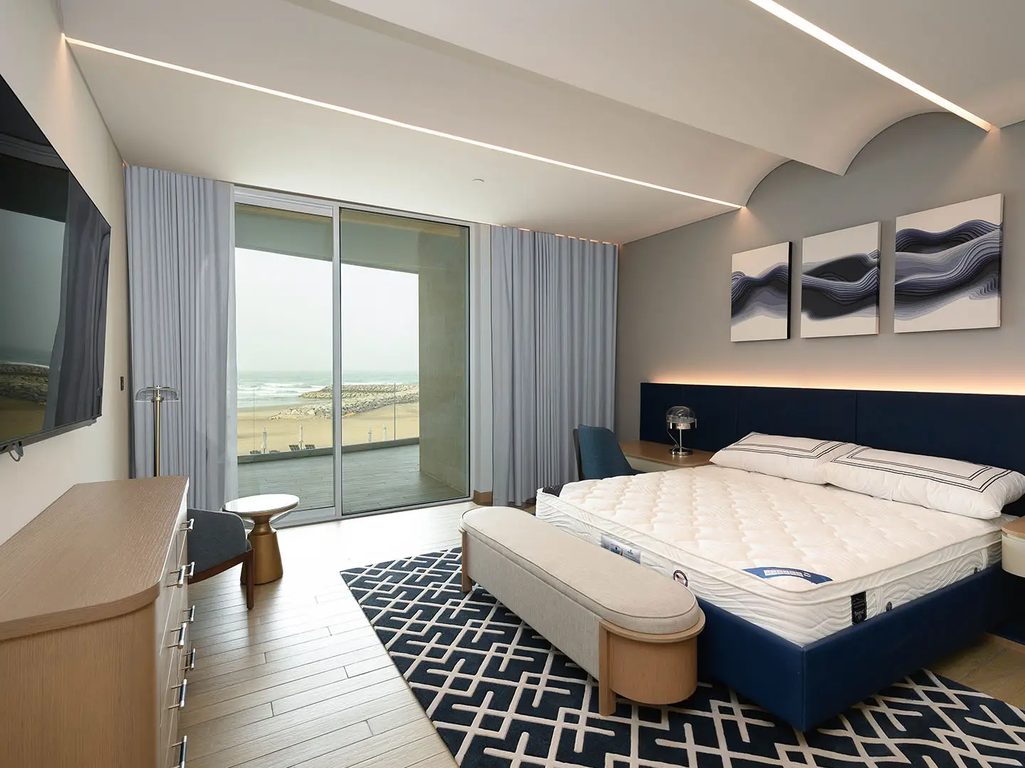 Luxury bedroom with elegant look and outdoor view