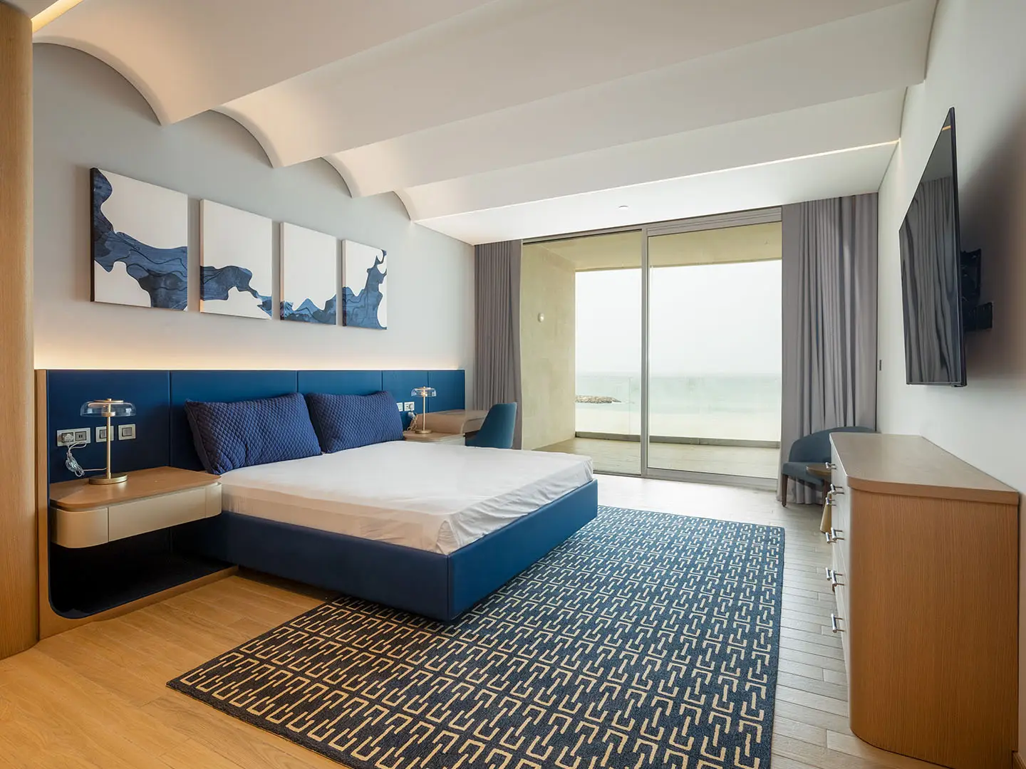 Elegant bedroom with double bed