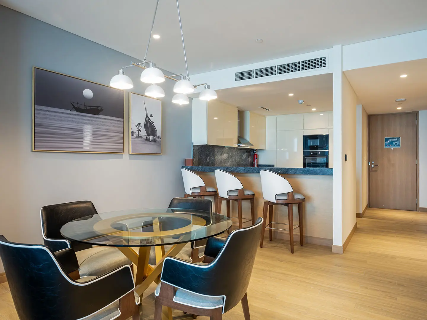 Open kitchen with elegant and modern dining table