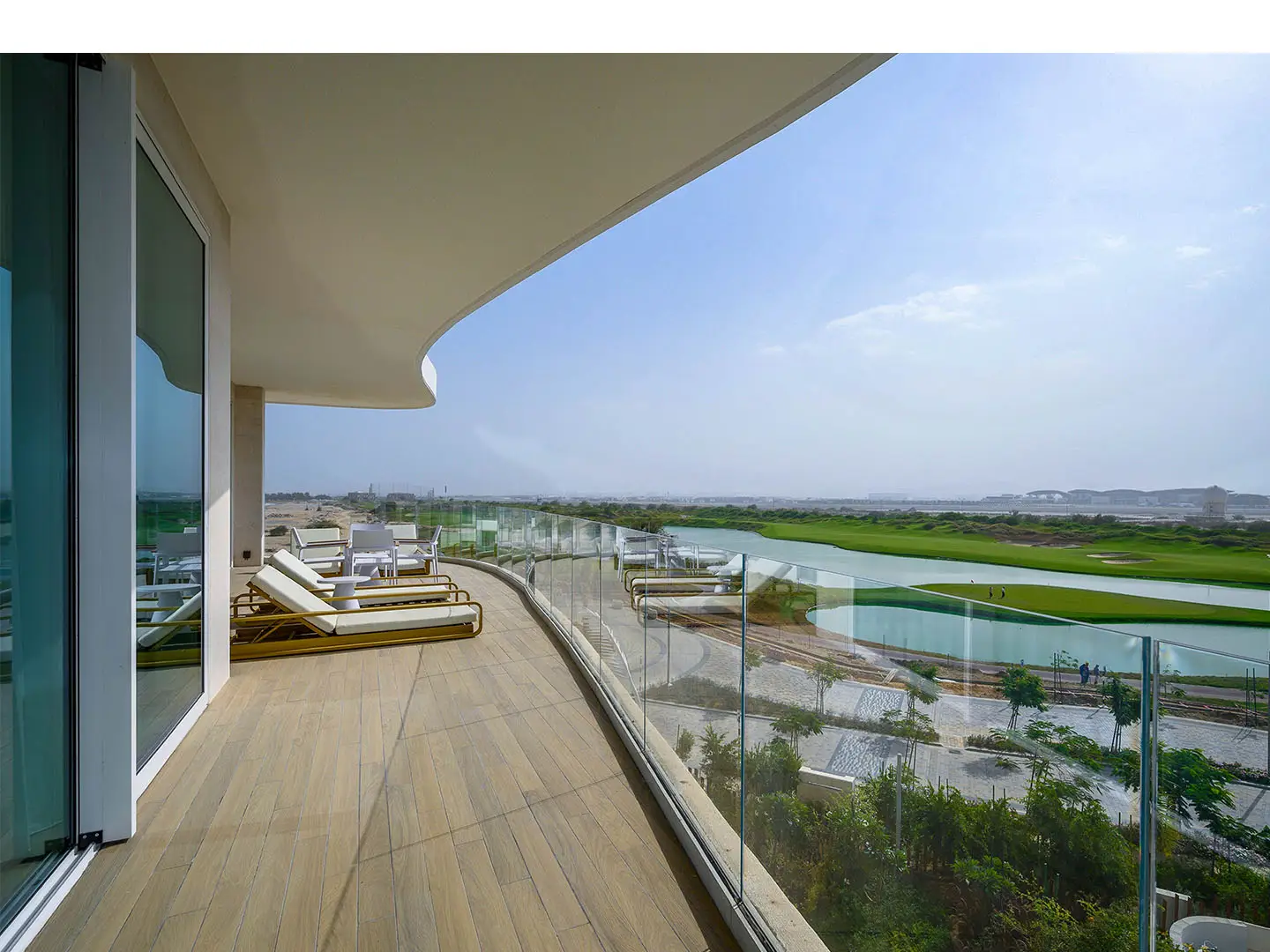 Spacious balcony with golf course view