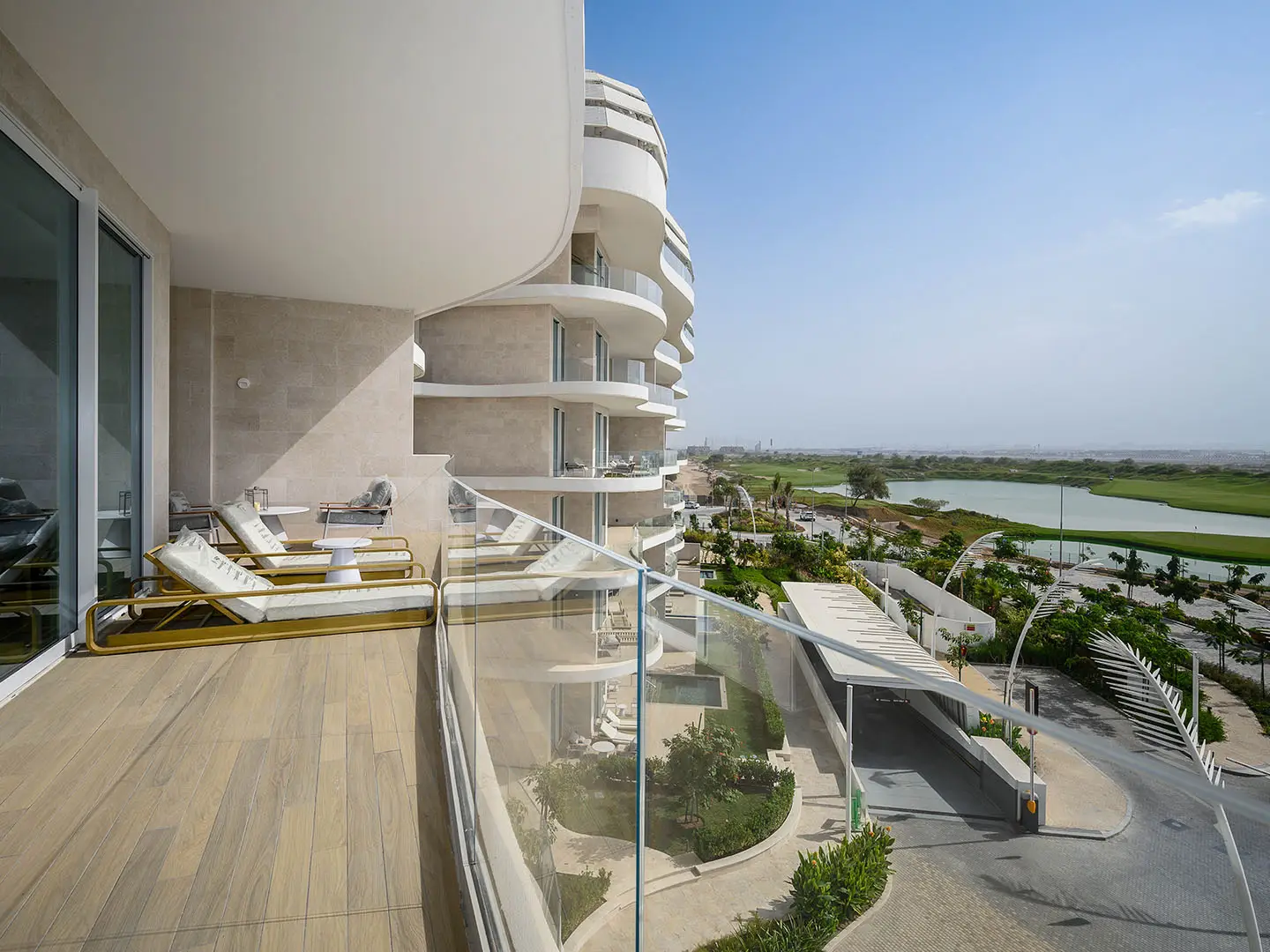 A balcony view of a modern building
