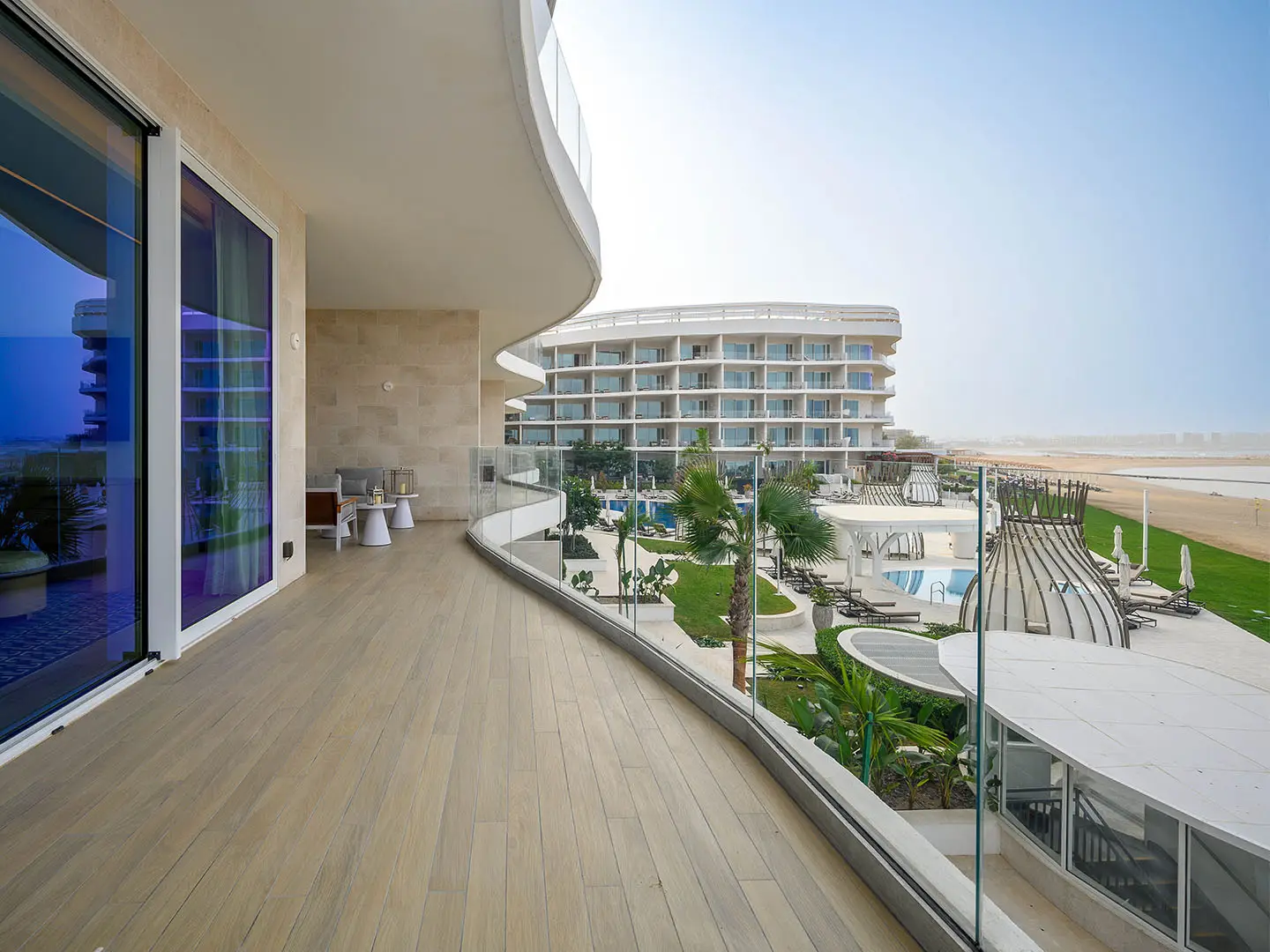 Spacious balcony with stunning sea and garden view